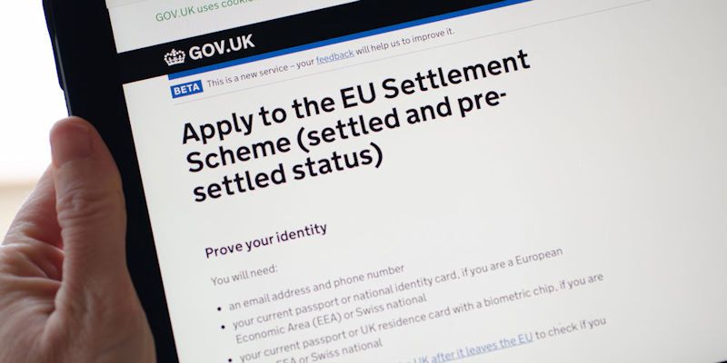 The application page on the Government website showing how to apply for settled status in the UK as part of the EU Settlement Scheme.