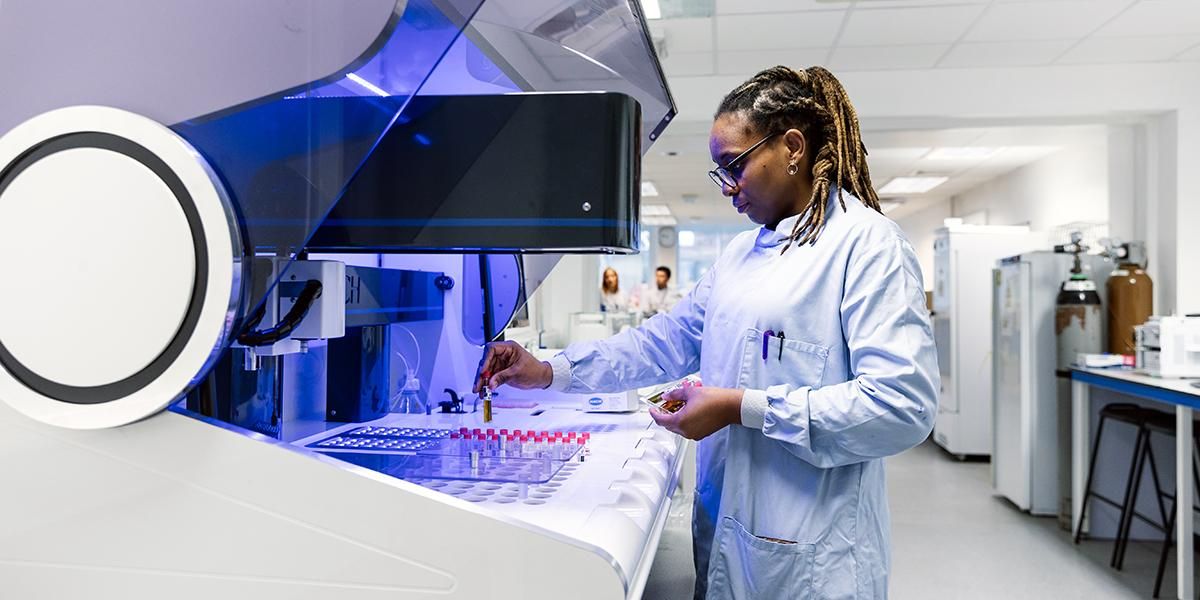 Person working in a bioenergy research lab