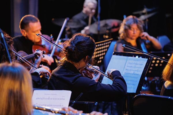 An orchestra plays together