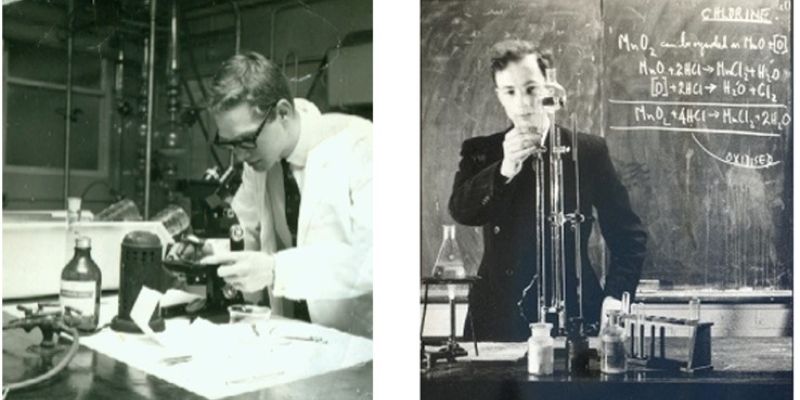 Craig Jordan working in a lab across two image