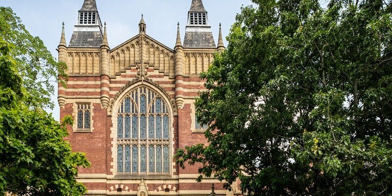 The Great Hall with trees in full bloom
